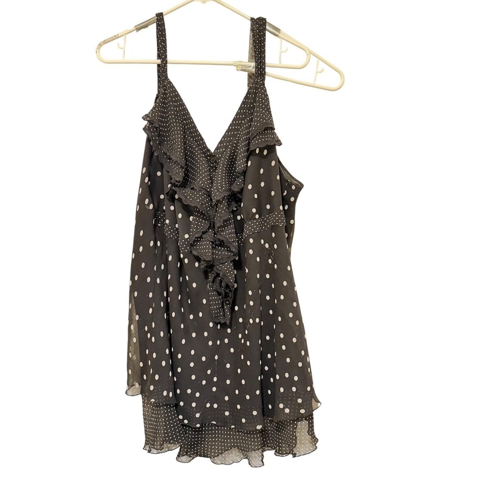 Avenue Polka Dot Ruffle Blouse Womens 26/28 Black White Tiered Chiffon Top